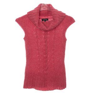 Bebe High Collar Pink Sleeveless Metallic Cable Knit Sweater Size Small